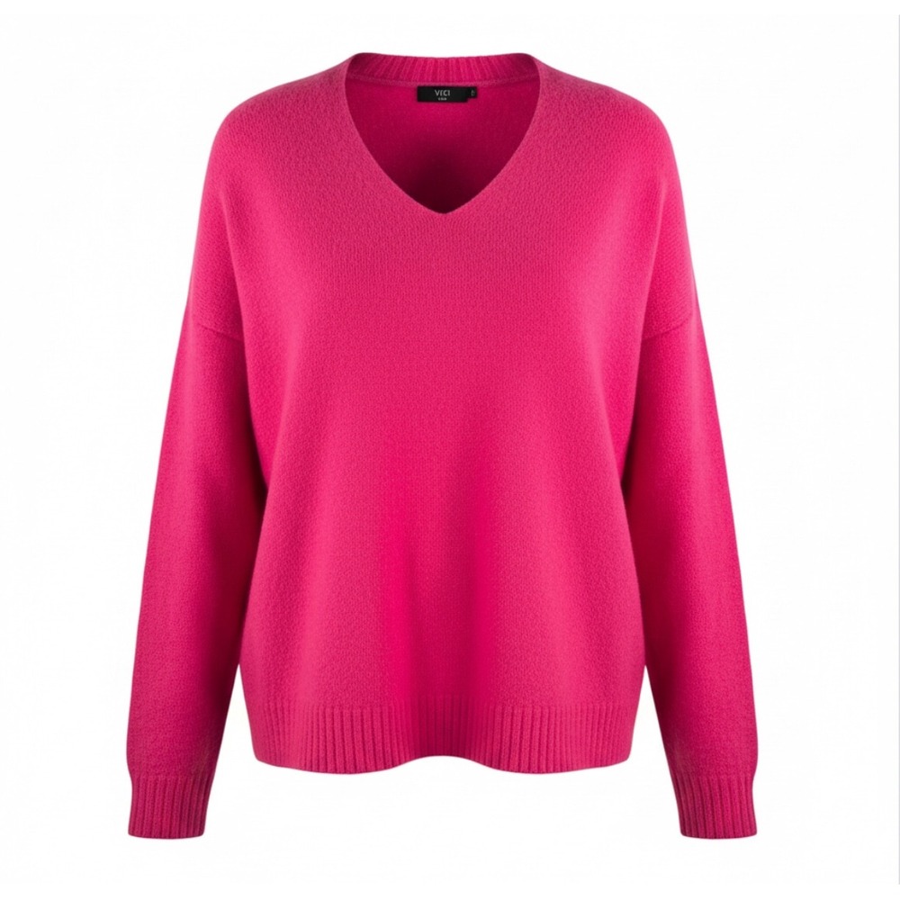 VICI Oversized V Neck Bright Pink Knit Sweater Wool blend sz L
